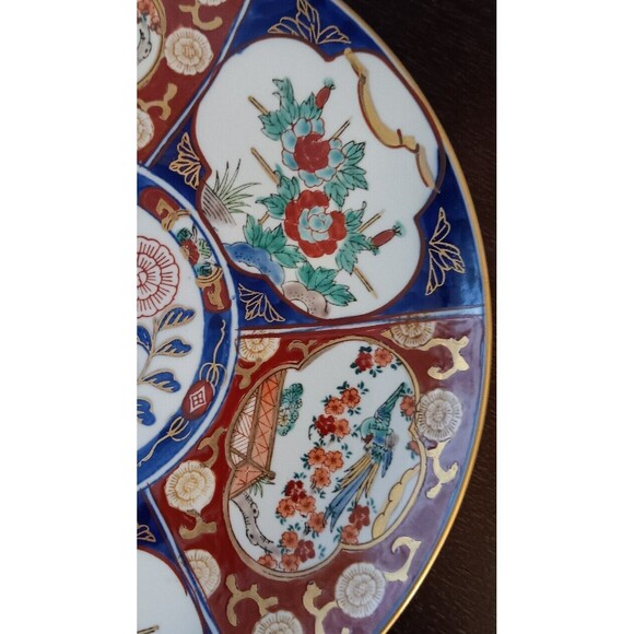 Vintage Japanese Gold Imari Charger Red & Blue Flowers 12" Excellent Condition - Picture 3 of 9